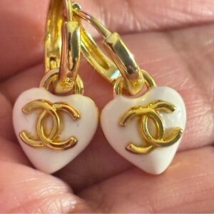 925 Gold and White Heart Earrings